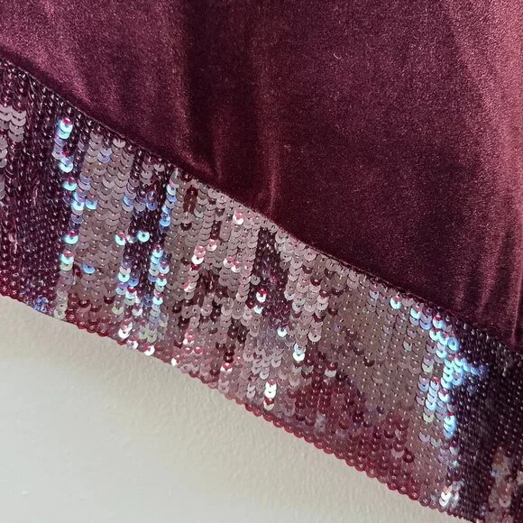 Chico's Travelers Collection Burgundy Velour Velvet Sequin Trim Tunic Top - Picture 10 of 13